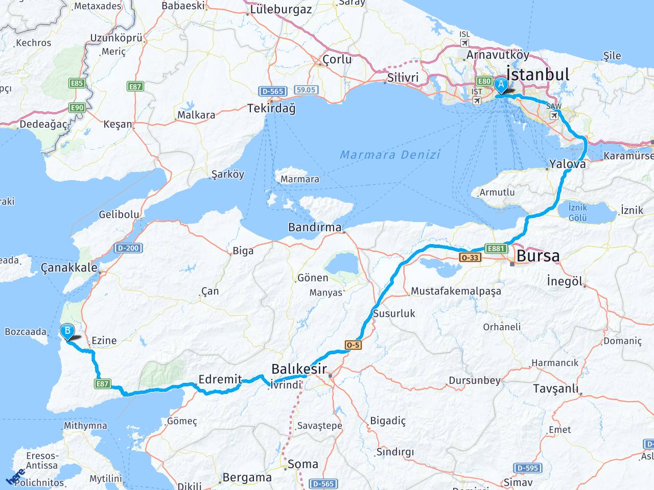 istanbul geyikli canakkale arasi mesafe istanbul geyikli canakkale yol haritasi istanbul geyikli canakkale kac saat kac km