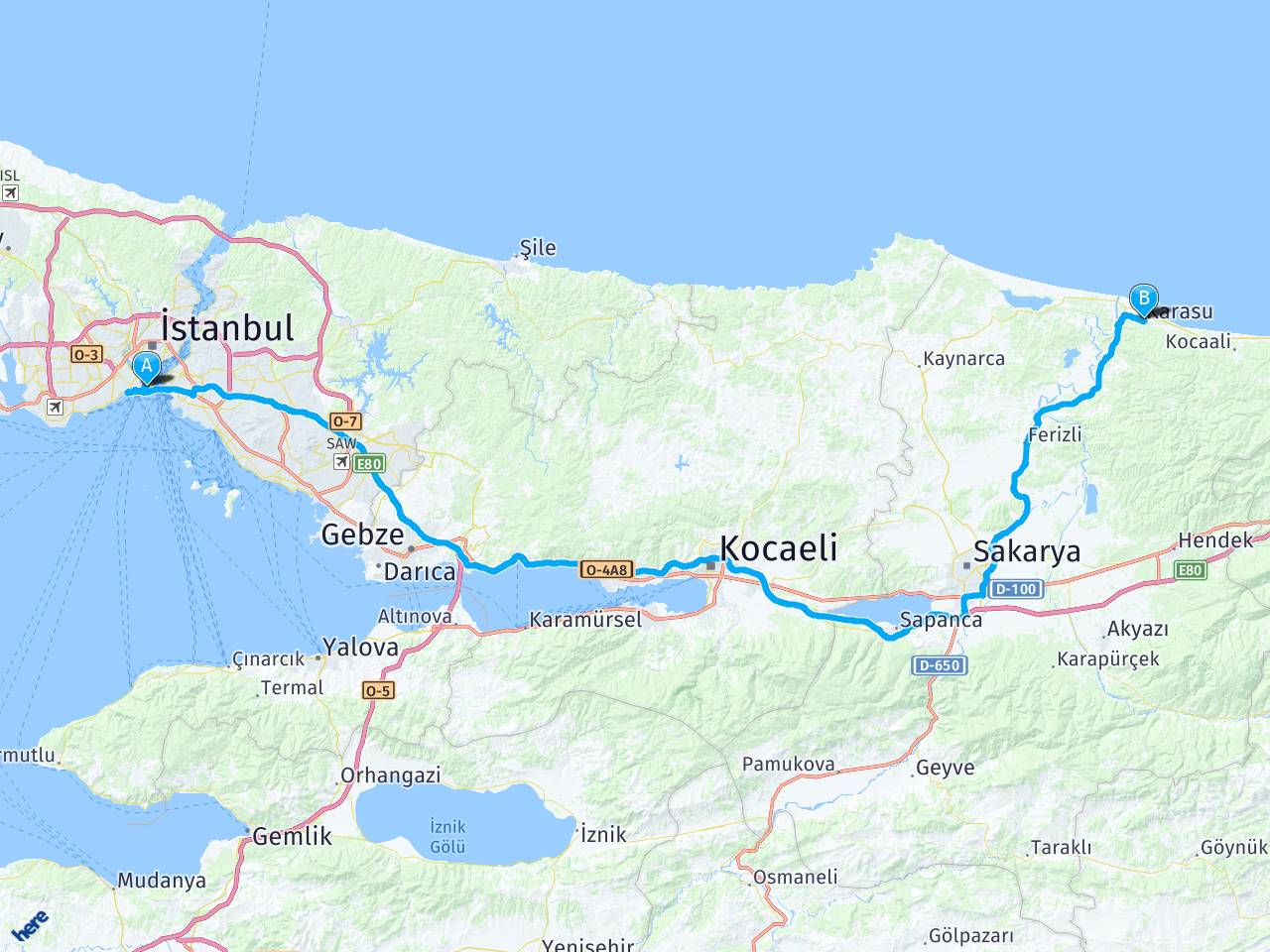 istanbul karasu sakarya arasi mesafe istanbul karasu sakarya yol haritasi istanbul karasu sakarya kac saat kac km