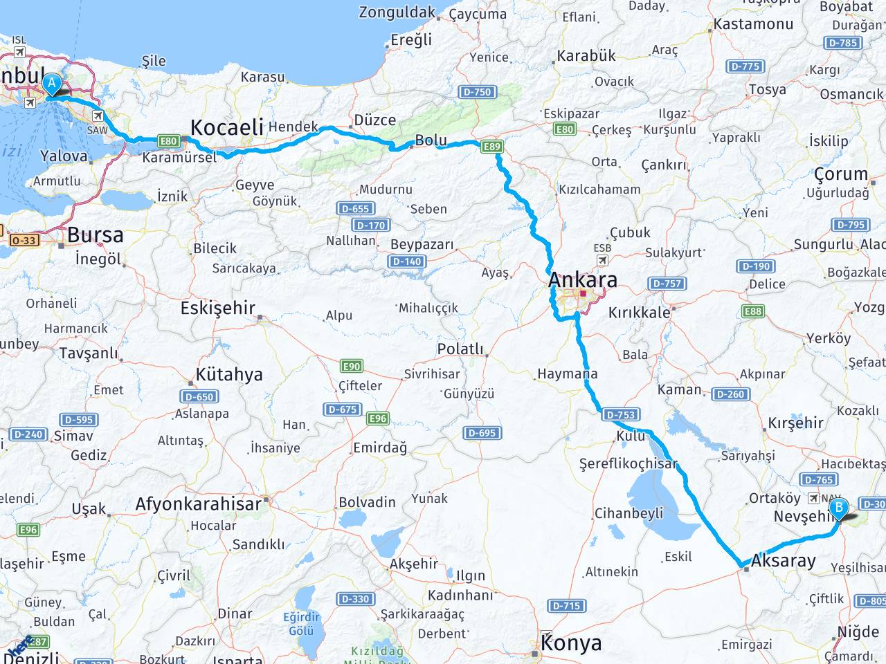 istanbul nevsehir kapadokya arasi mesafe istanbul nevsehir kapadokya yol haritasi istanbul nevsehir kapadokya kac saat kac km