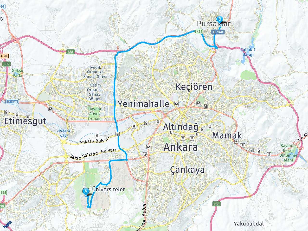 Ankara Hacettepe Beytepe Kampüsü Ankara Pursaklar Arası Kaç Kilometre?