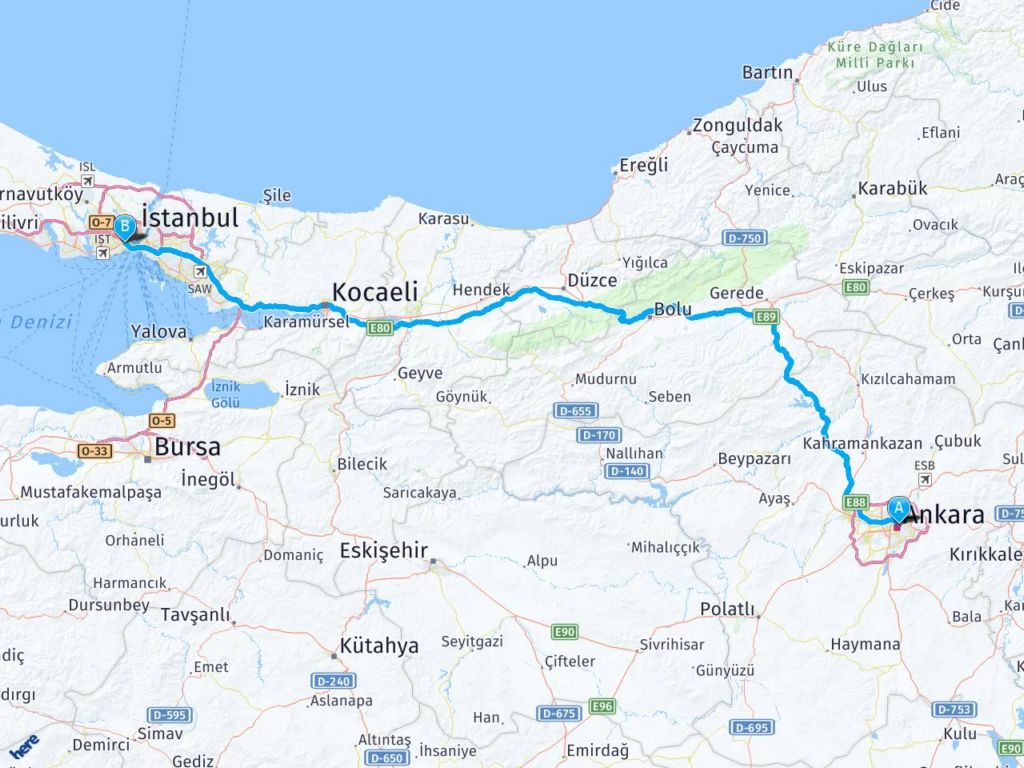 ankara istanbul fatih arasi mesafe ankara istanbul fatih yol haritasi ankara istanbul fatih kac saat kac km