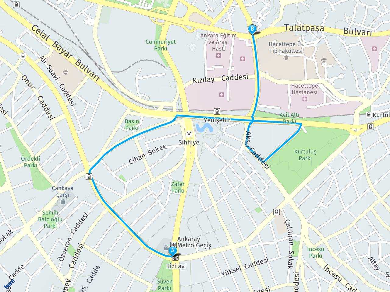 ankara kızılay metro İstasyonu Ankara Anıttepe Anadolu Lisesi haritası