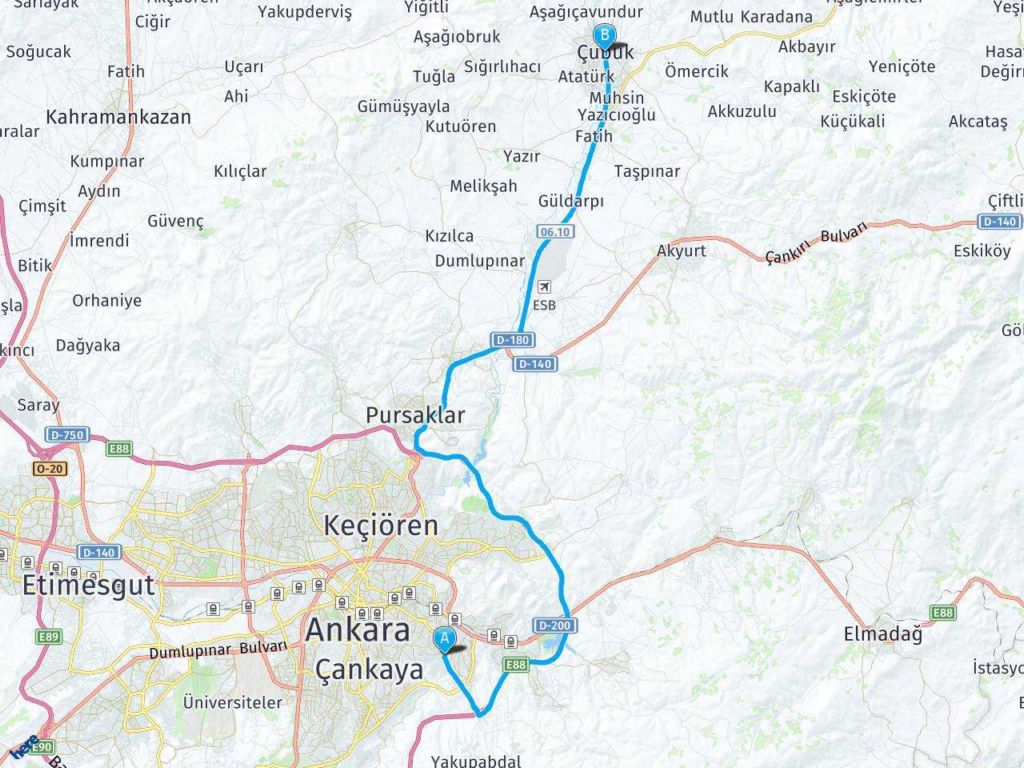 Ankara Mamak Natoyolu Ankara Cubuk Arası Kaç Kilometre?