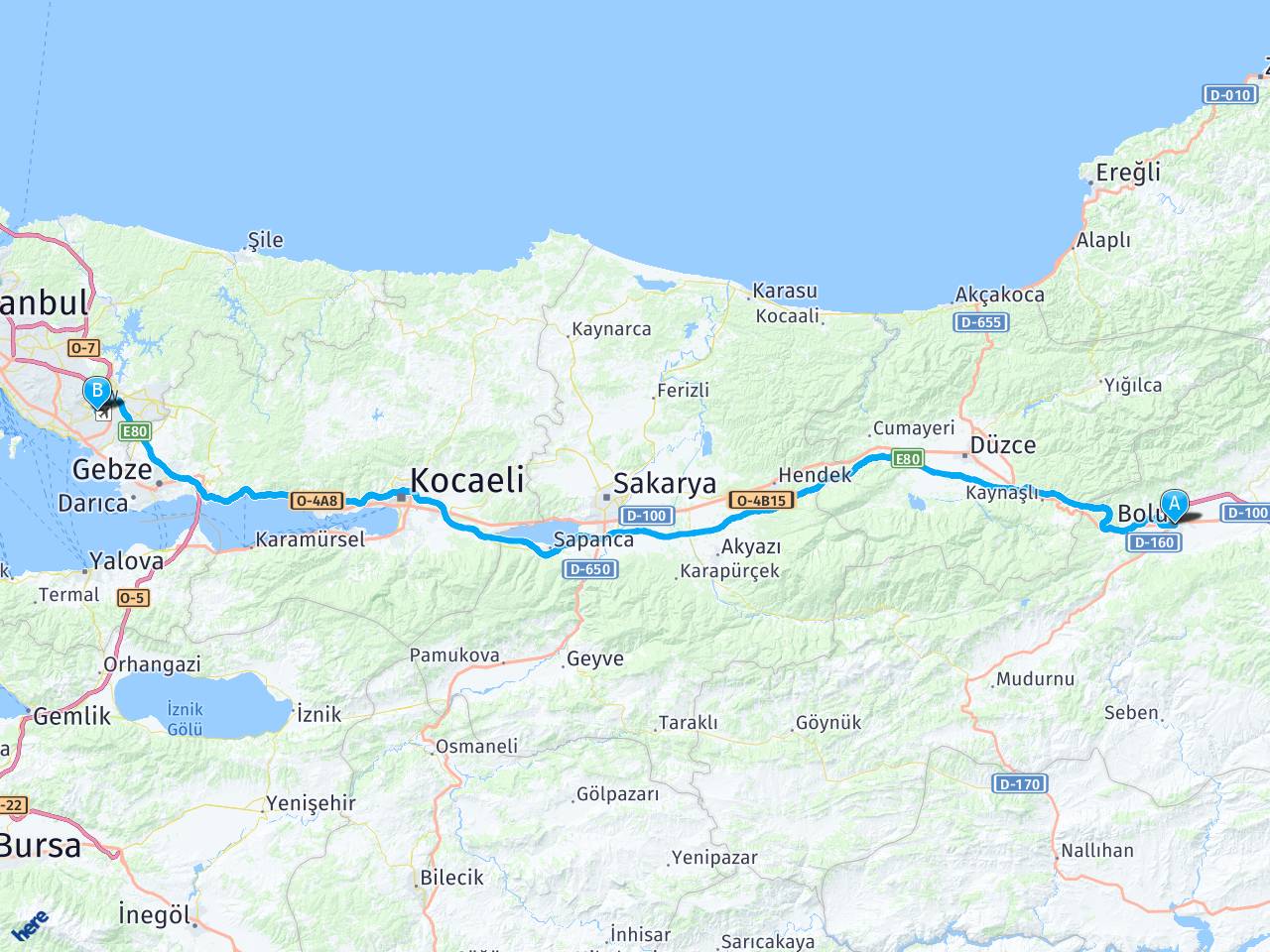 bolu istanbul arasi mesafe bolu istanbul yol haritasi bolu istanbul kac saat kac km