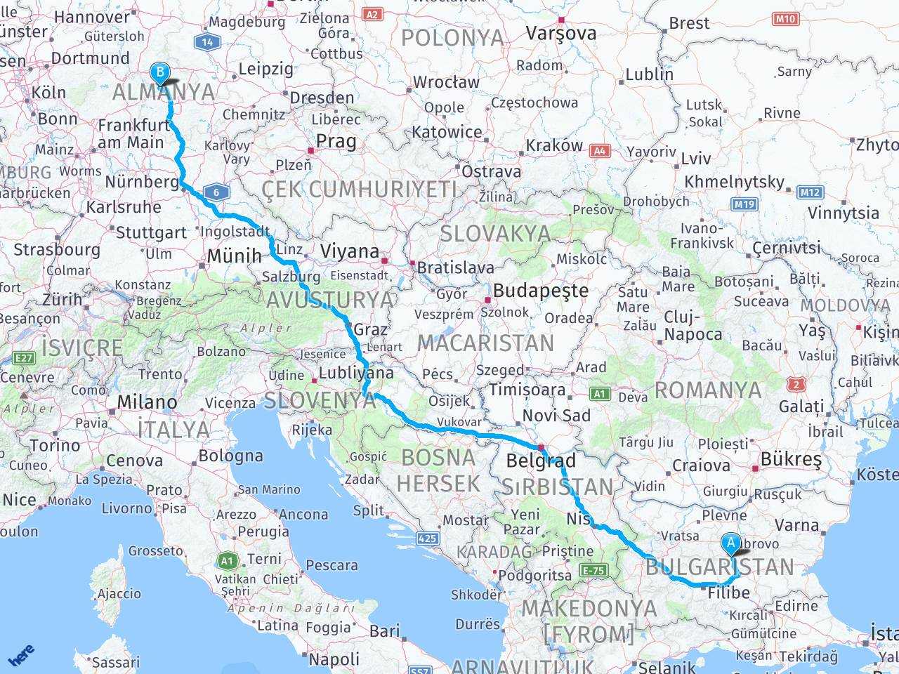 bulgaristan almanya arasi mesafe bulgaristan almanya yol haritasi bulgaristan almanya kac saat kac km