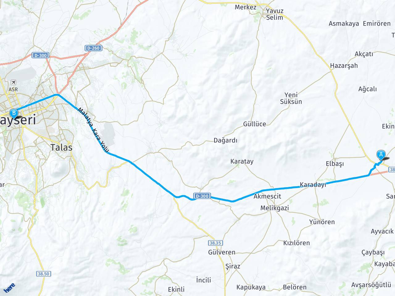 bunyan koprubasi kayseri arasi mesafe bunyan koprubasi kayseri yol haritasi bunyan koprubasi kayseri kac saat kac km