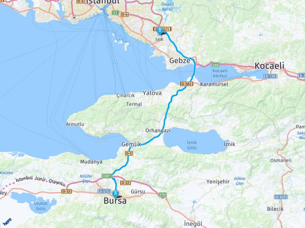 Bursa istanbul sabiha gokcen havalimani haritası