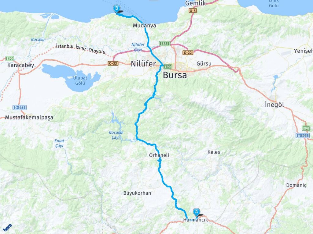 bursa merkez trilye arasi mesafe bursa merkez trilye yol haritasi bursa merkez trilye kac saat kac km