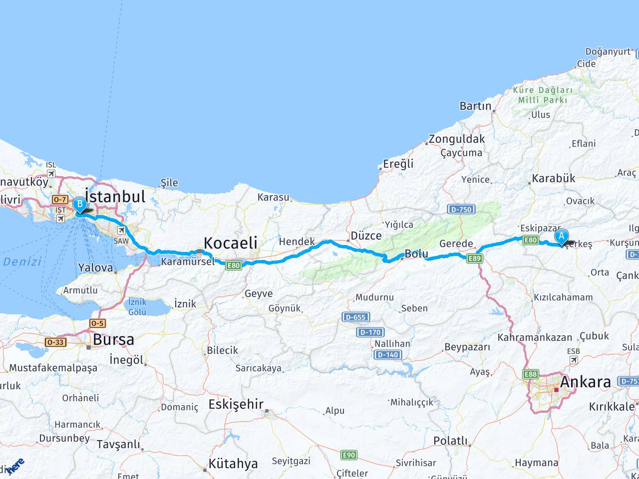 cerkes istanbul arasi mesafe cerkes istanbul yol haritasi cerkes istanbul kac saat kac km