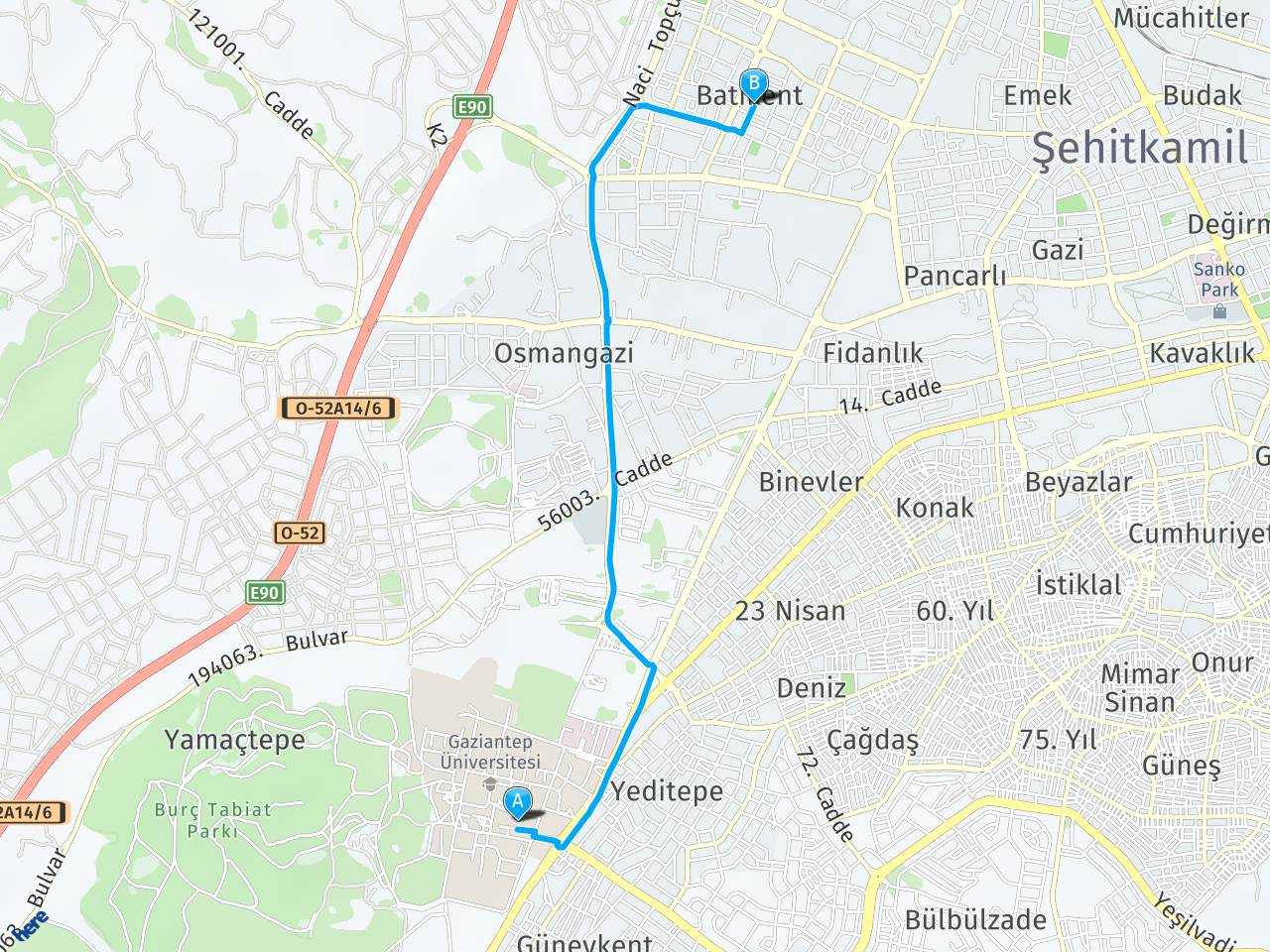 gaziantep universitesi gaziantep batikent mahallesi abdulkadir gulluoglu erkek ogrenci yurdu arasi mesafe gaziantep universitesi gaziantep batikent mahallesi abdulkadir gulluoglu erkek ogrenci yurdu yol haritasi gaziantep universitesi gaziantep