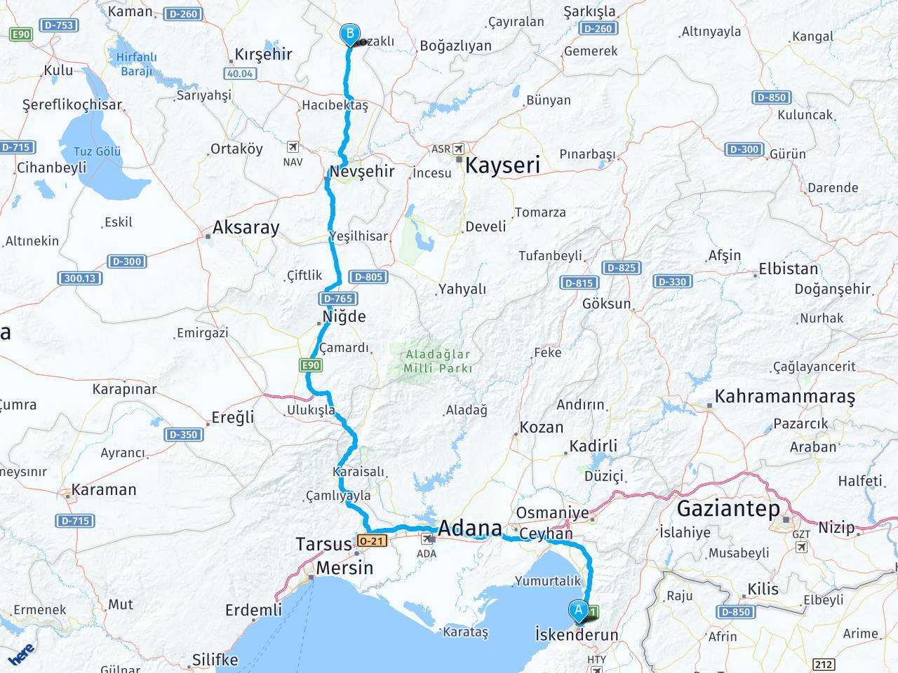 iskenderun kozakli arasi mesafe iskenderun kozakli yol haritasi iskenderun kozakli kac saat kac km