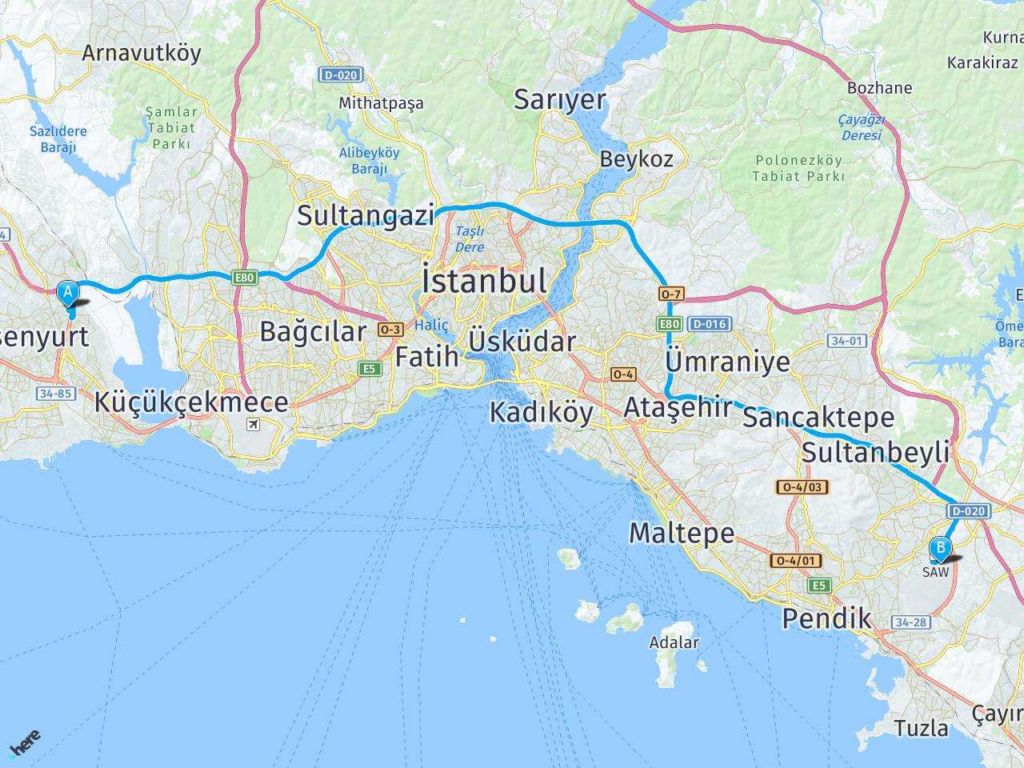 ispartakule İstanbul 3.havalİmani haritası