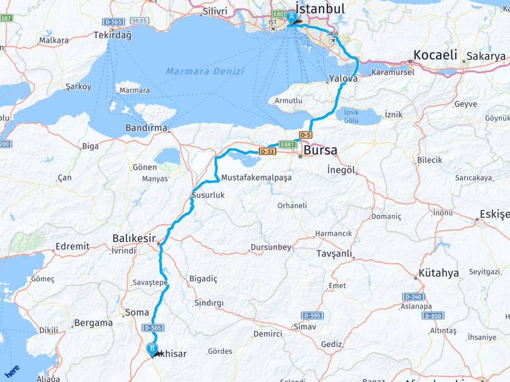 istanbul akhisar arasi mesafe istanbul akhisar yol haritasi istanbul akhisar kac saat kac km