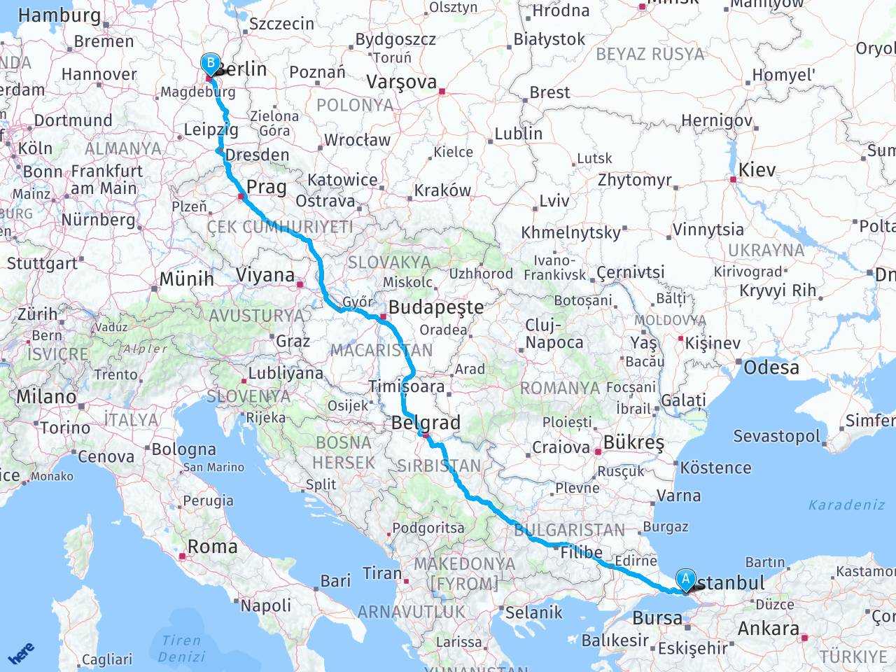 istanbul almanya berlin arasi mesafe istanbul almanya berlin yol haritasi istanbul almanya berlin kac saat kac km