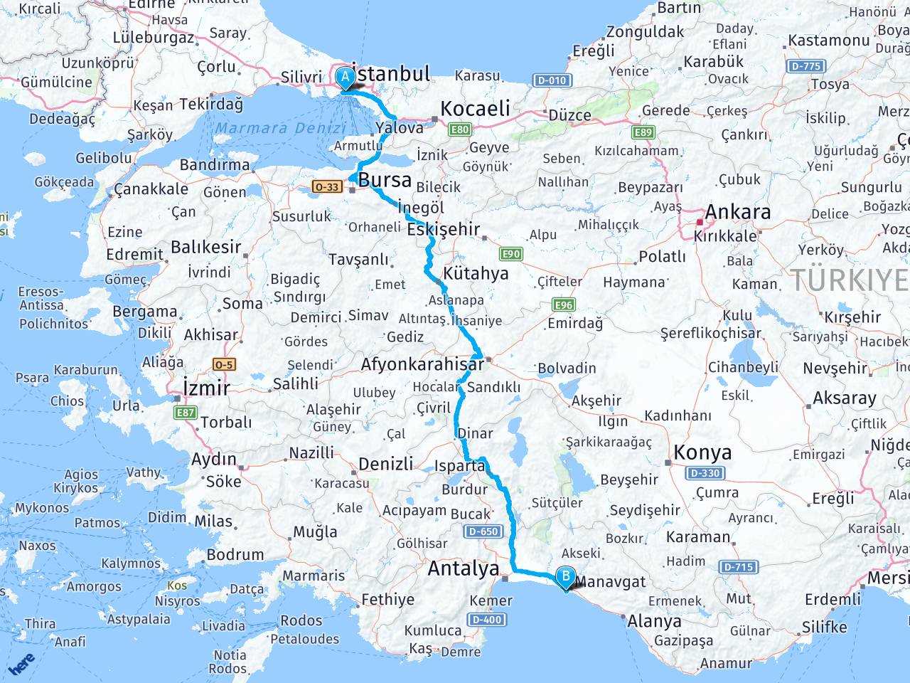 istanbul antalya side arasi mesafe istanbul antalya side yol haritasi istanbul antalya side kac saat kac km
