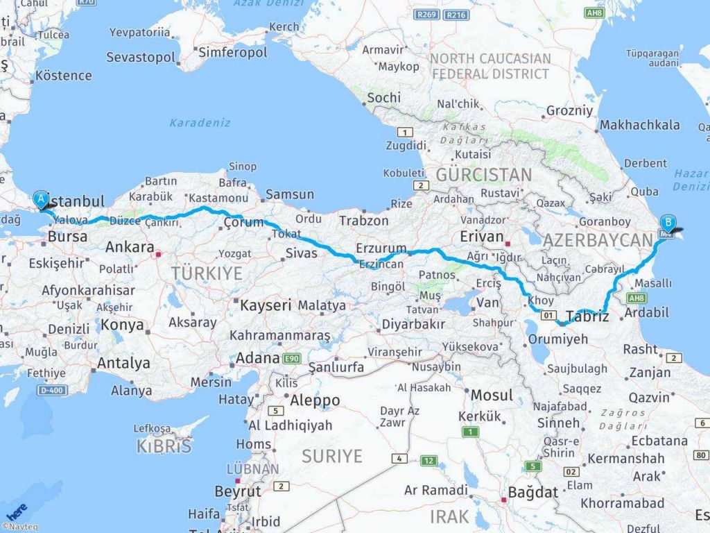 istanbul baku azerbaycan arasi mesafe istanbul baku azerbaycan yol haritasi istanbul baku azerbaycan kac saat kac km