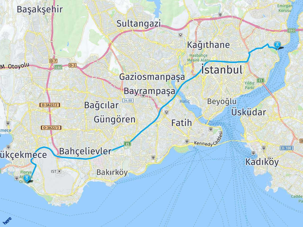 İstanbul Florya İstanbul Bebek Arası Kaç Kilometre?