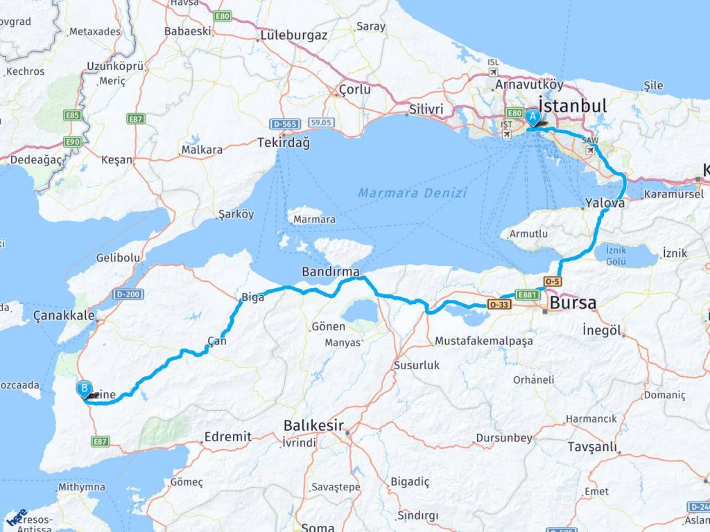istanbul canakkale ezine arasi mesafe istanbul canakkale ezine yol haritasi istanbul canakkale ezine kac saat kac km