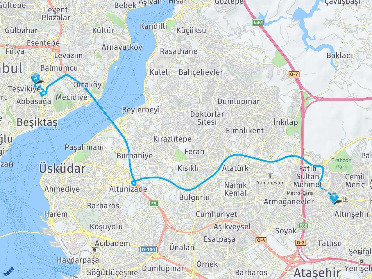 İstanbul, Dikilitaş İstanbul, Tepeüstü haritası