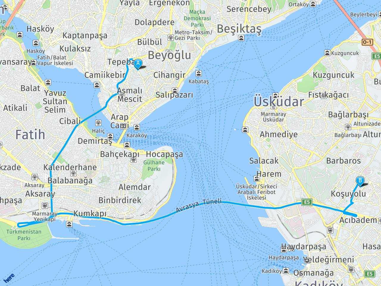 İstanbul, Galatasaray İstanbul, Koşuyolu haritası