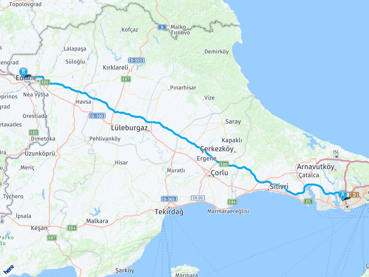İstanbul Halkalı Edirne Kapikule Arası Kaç Kilometre?