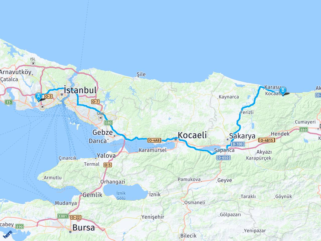 İstanbul, Halkalı Sakarya, Merkez Arası Kaç Kilometre?