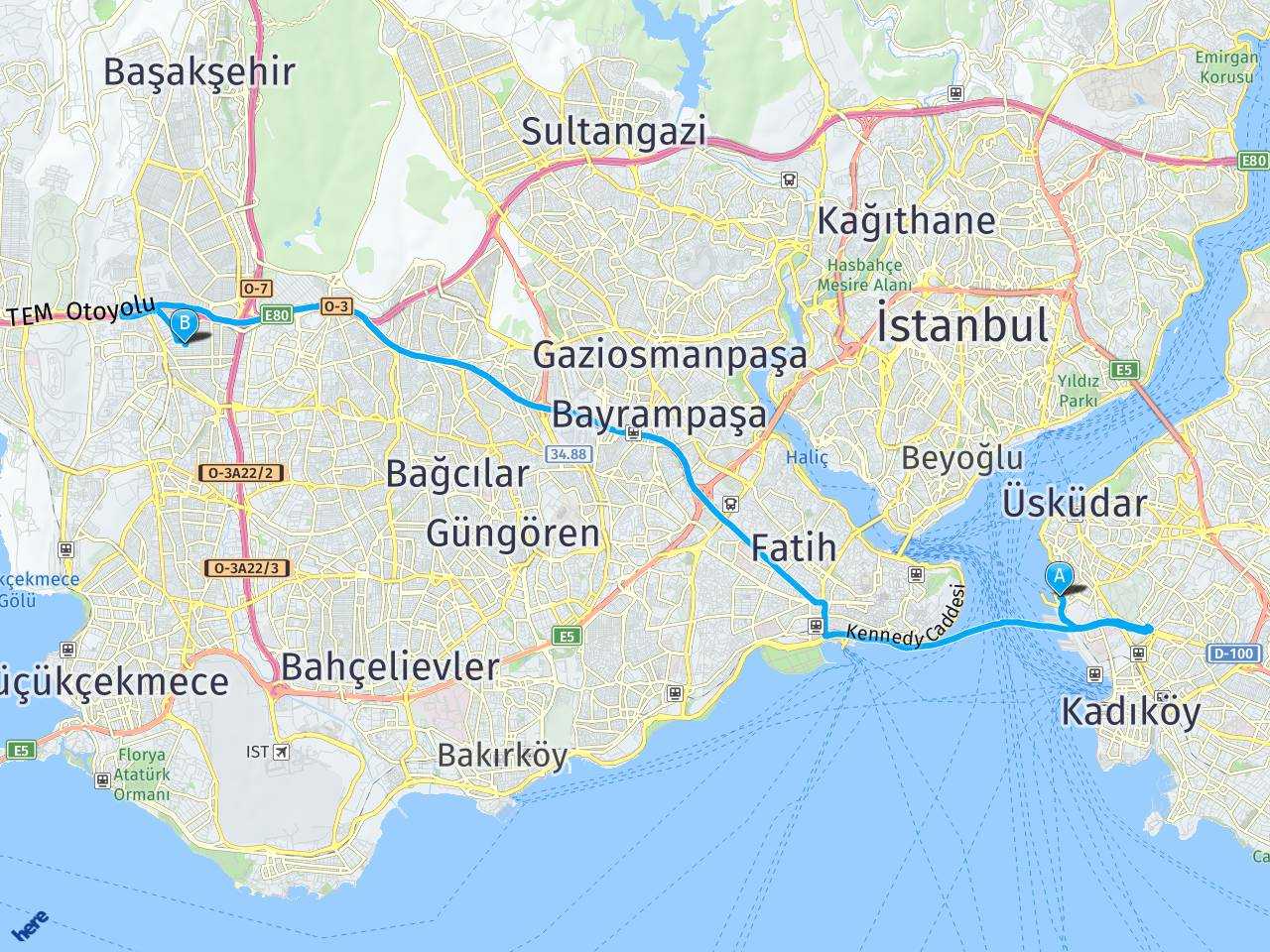 İstanbul Harem Otogar Göztepe Köprüsü Arası Kaç Kilometre?