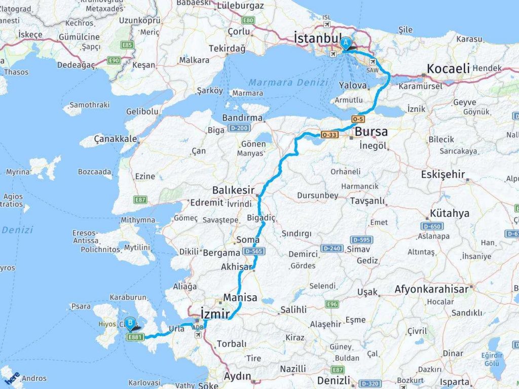istanbul izmir cesme arasi mesafe istanbul izmir cesme yol haritasi istanbul izmir cesme kac saat kac km