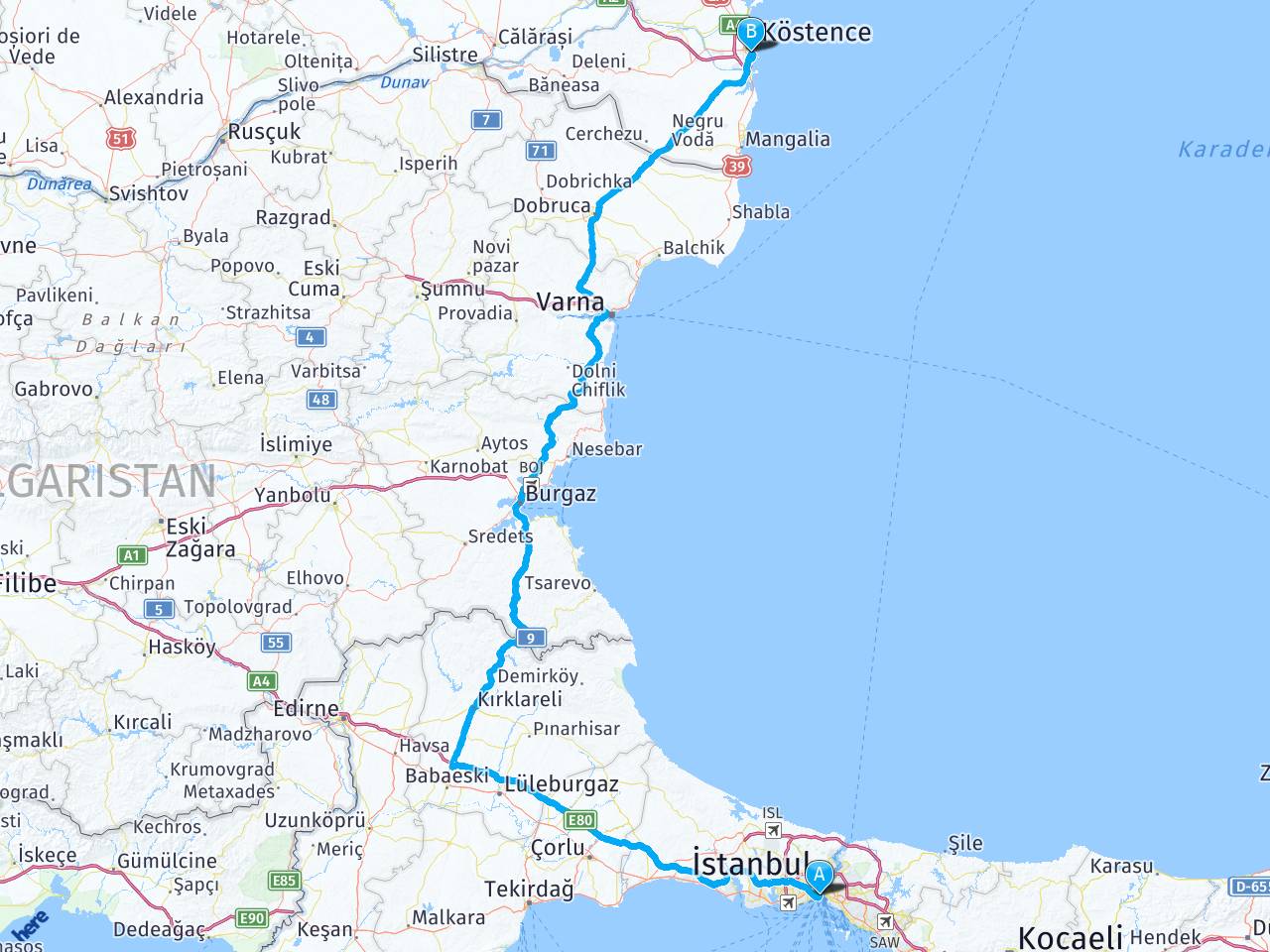 istanbul kostence romanya arasi mesafe istanbul kostence romanya yol haritasi istanbul kostence romanya kac saat kac km