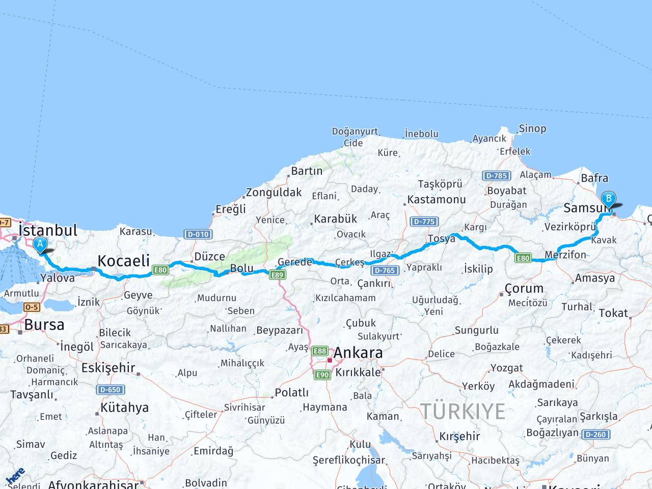 istanbul samsun merkez arasi mesafe istanbul samsun merkez yol haritasi istanbul samsun merkez kac saat kac km