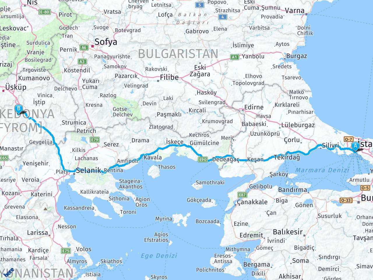 istanbul makedonya kaç km