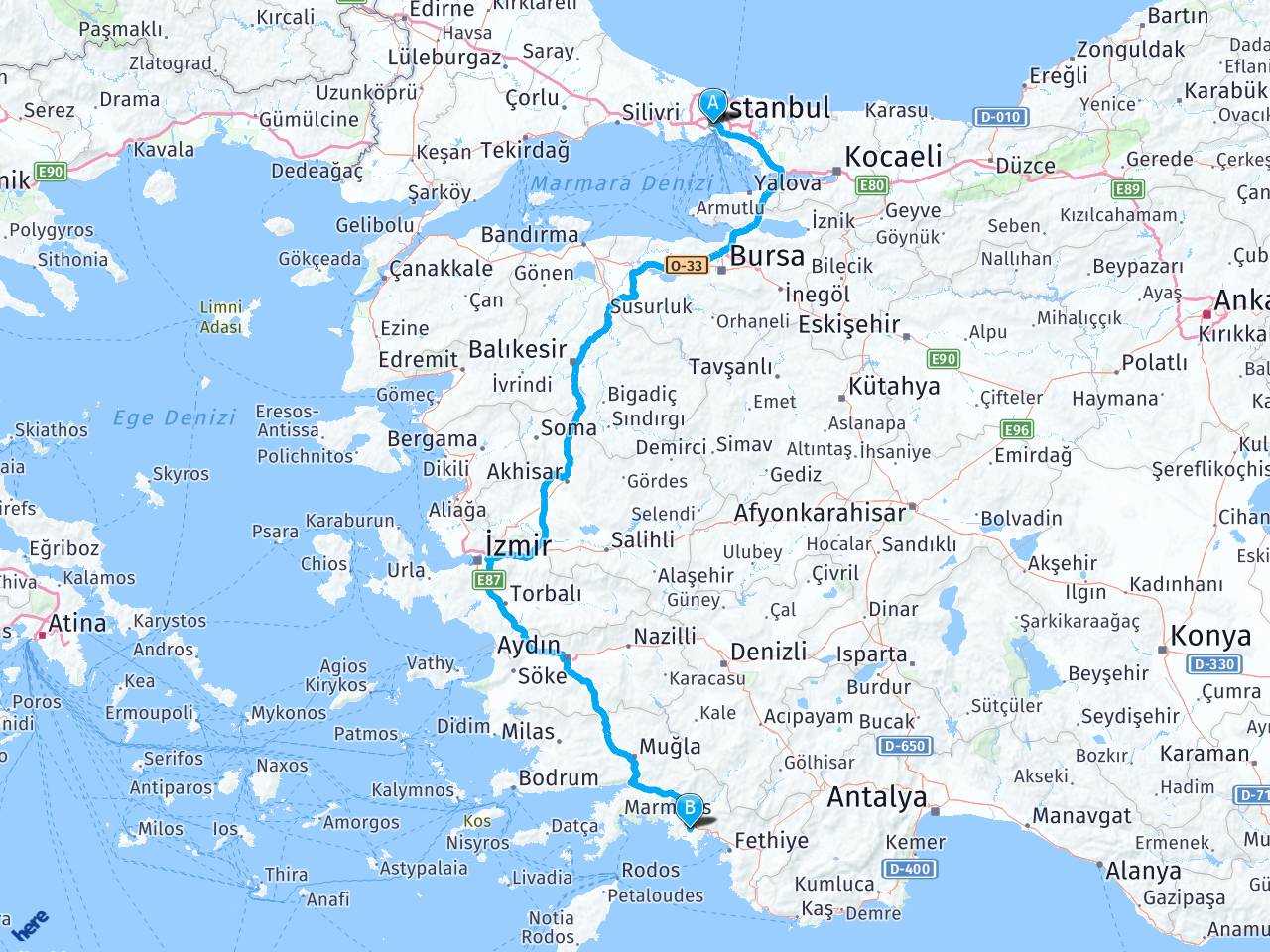 istanbul dalaman arasi mesafe istanbul dalaman yol haritasi istanbul dalaman kac saat kac km