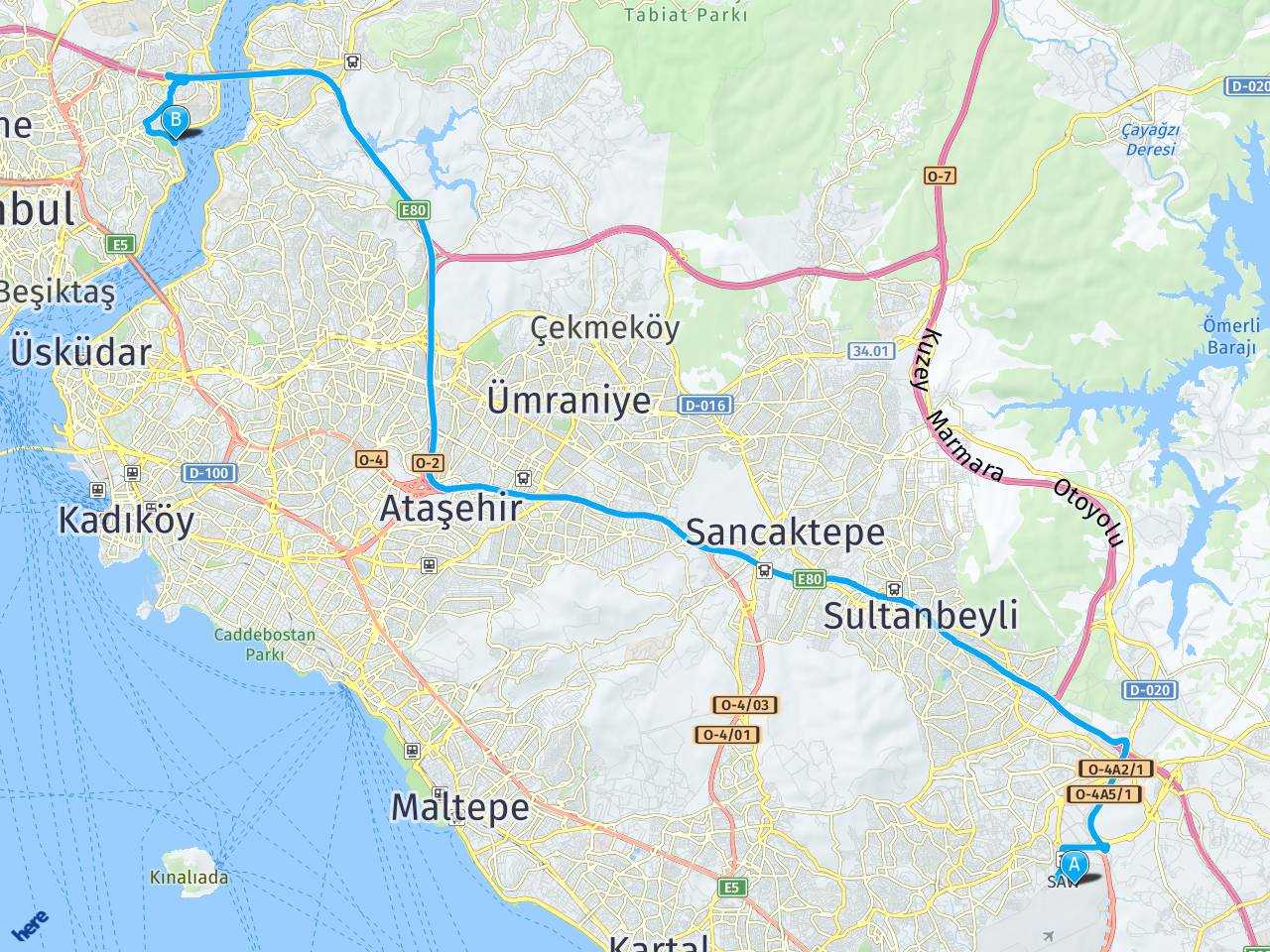 İstanbul Sabiha Gökçen Havalimanı Bebek Parkı Arası Kaç Kilometre?