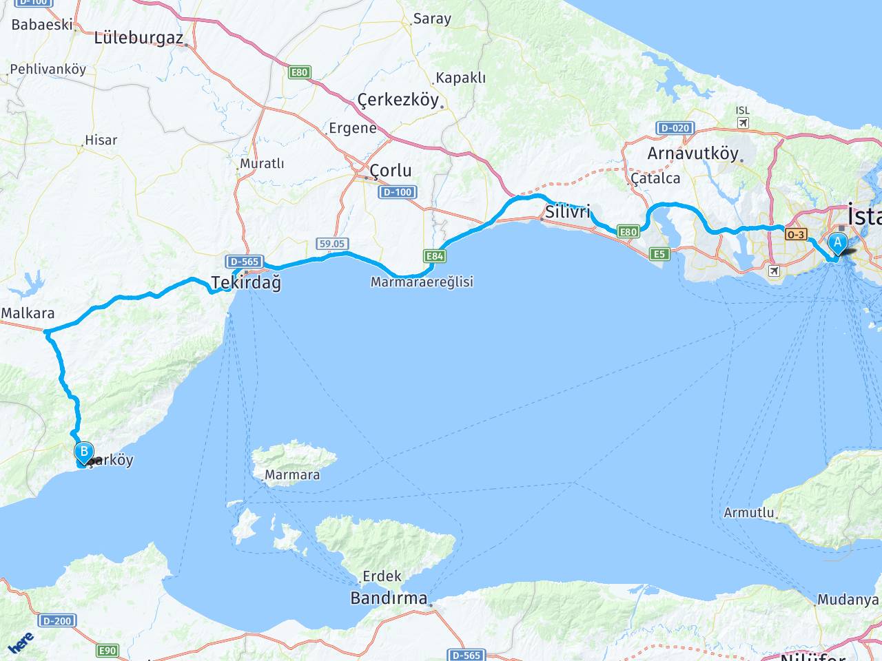 istanbul tekirdag sarkoy arasi mesafe istanbul tekirdag sarkoy yol haritasi istanbul tekirdag sarkoy kac saat kac km
