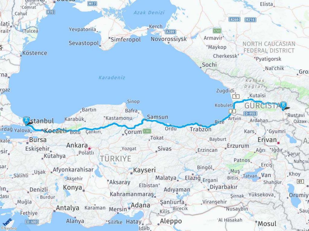 istanbul tiflis gurcistan arasi mesafe istanbul tiflis gurcistan yol haritasi istanbul tiflis gurcistan kac saat kac km