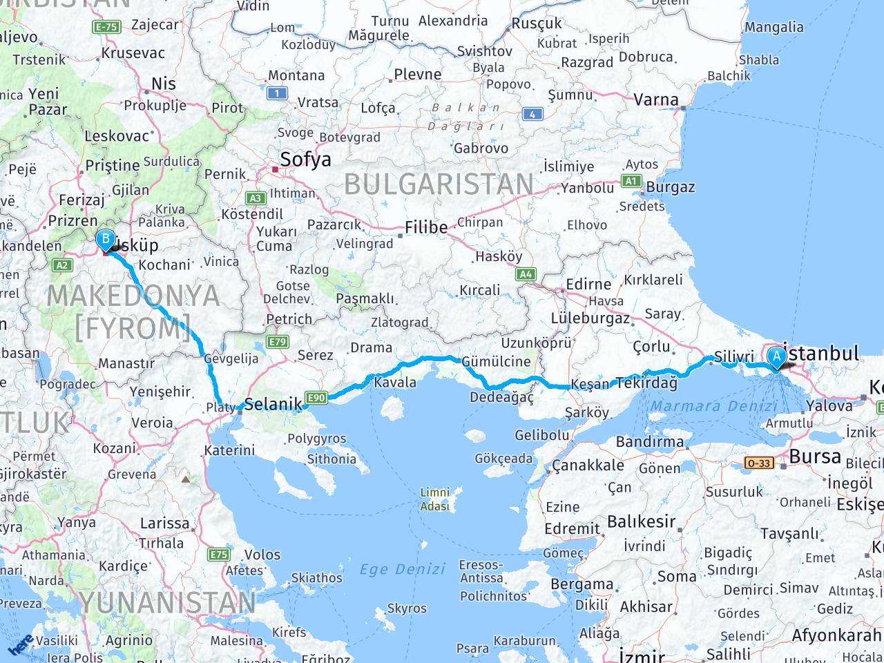 istanbul uskup makedonya arasi mesafe istanbul uskup makedonya yol haritasi istanbul uskup makedonya kac saat kac km