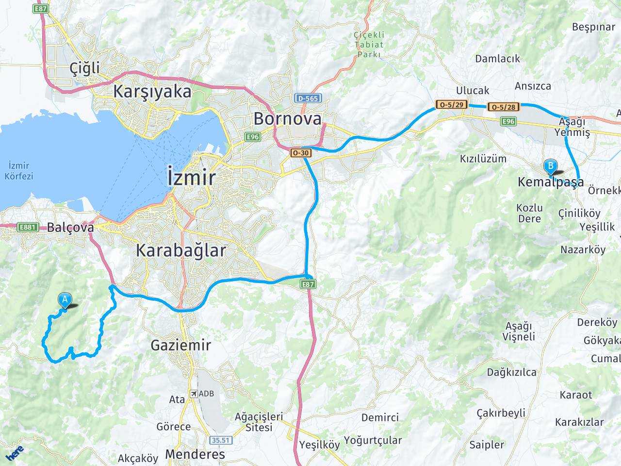 İzmir Kemalpaşa İzmir Karabağlar Arası Kaç Kilometre?