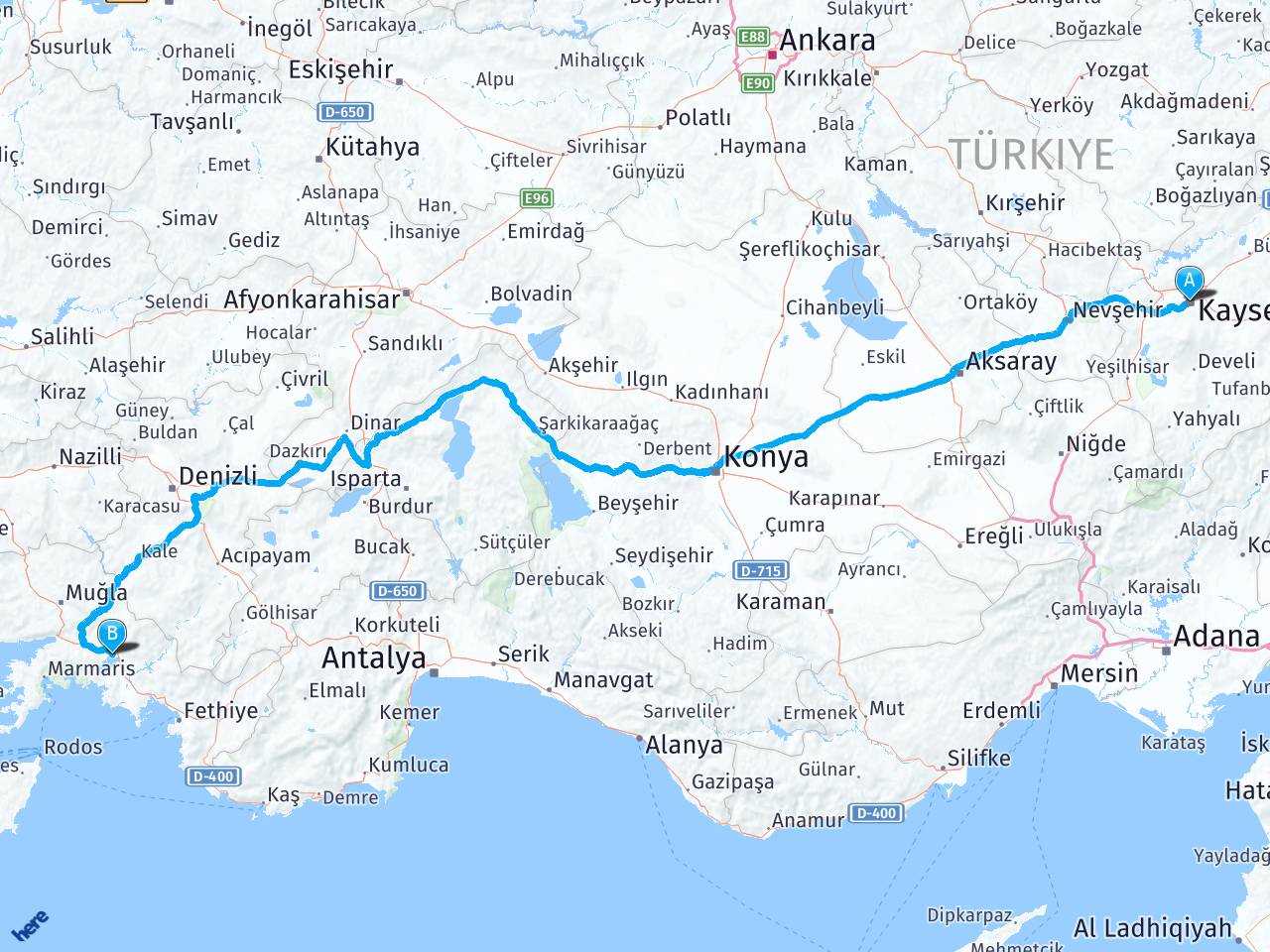 kayseri mugla koycegiz arasi mesafe kayseri mugla koycegiz yol haritasi kayseri mugla koycegiz kac saat kac km