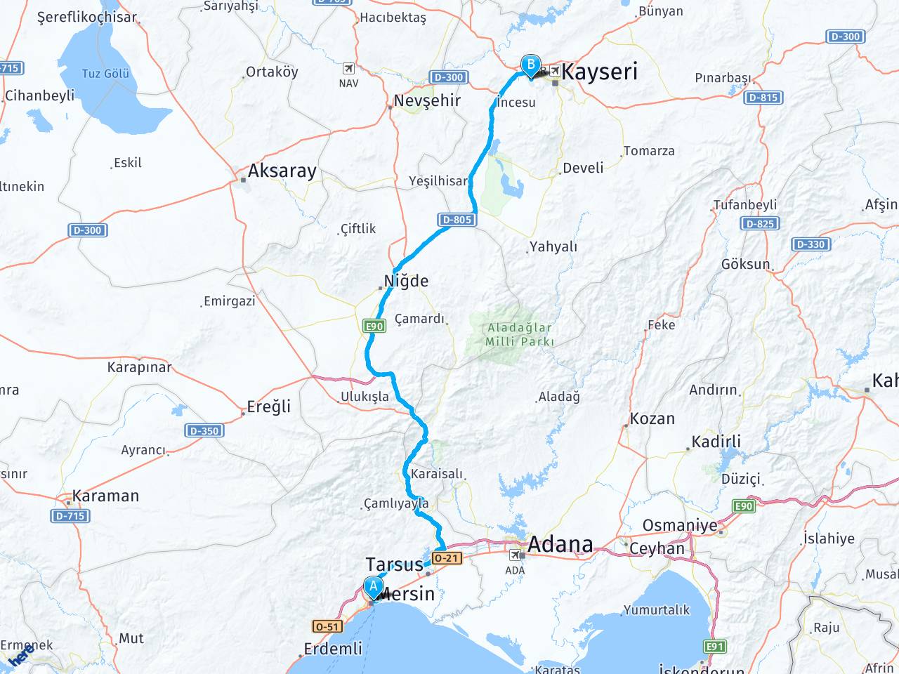 merkez kayseri mersin harita merkez kayseri mersin yol haritasi