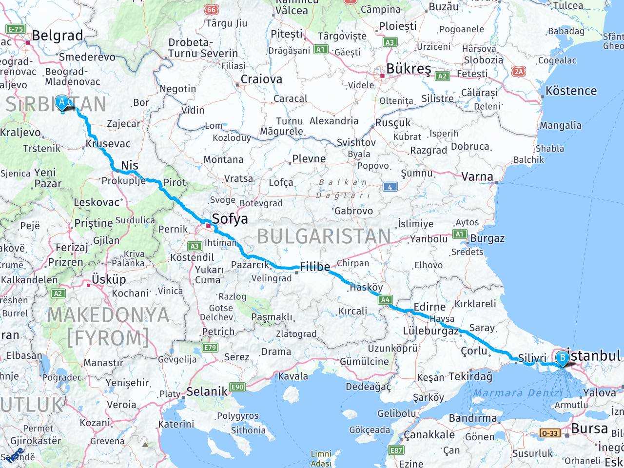 sirbistan istanbul arasi mesafe sirbistan istanbul yol haritasi sirbistan istanbul kac saat kac km