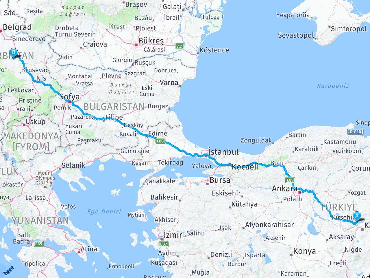 sirbistan turkiye arasi mesafe sirbistan turkiye yol haritasi sirbistan turkiye kac saat kac km