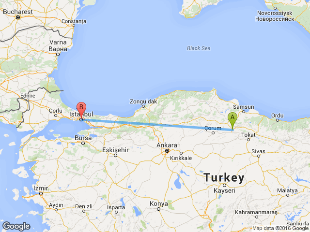 İstanbul Amasya arası mesafe, İstanbul Amasya yol haritası