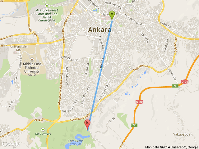 Ankara Kurtuluş Ankara Oran Arası Kaç Kilometre?