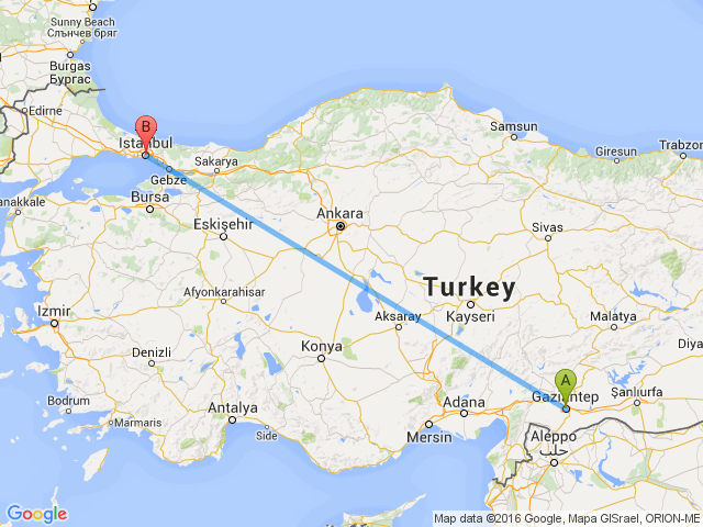 Image result for istanbul gaziantep haritası