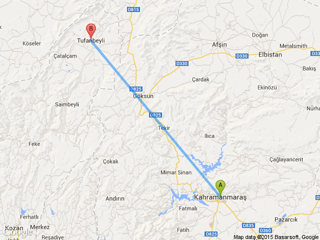 kahramanmaras tufanbeyli arasi mesafe kahramanmaras tufanbeyli yol haritasi kahramanmaras tufanbeyli kac saat kac km