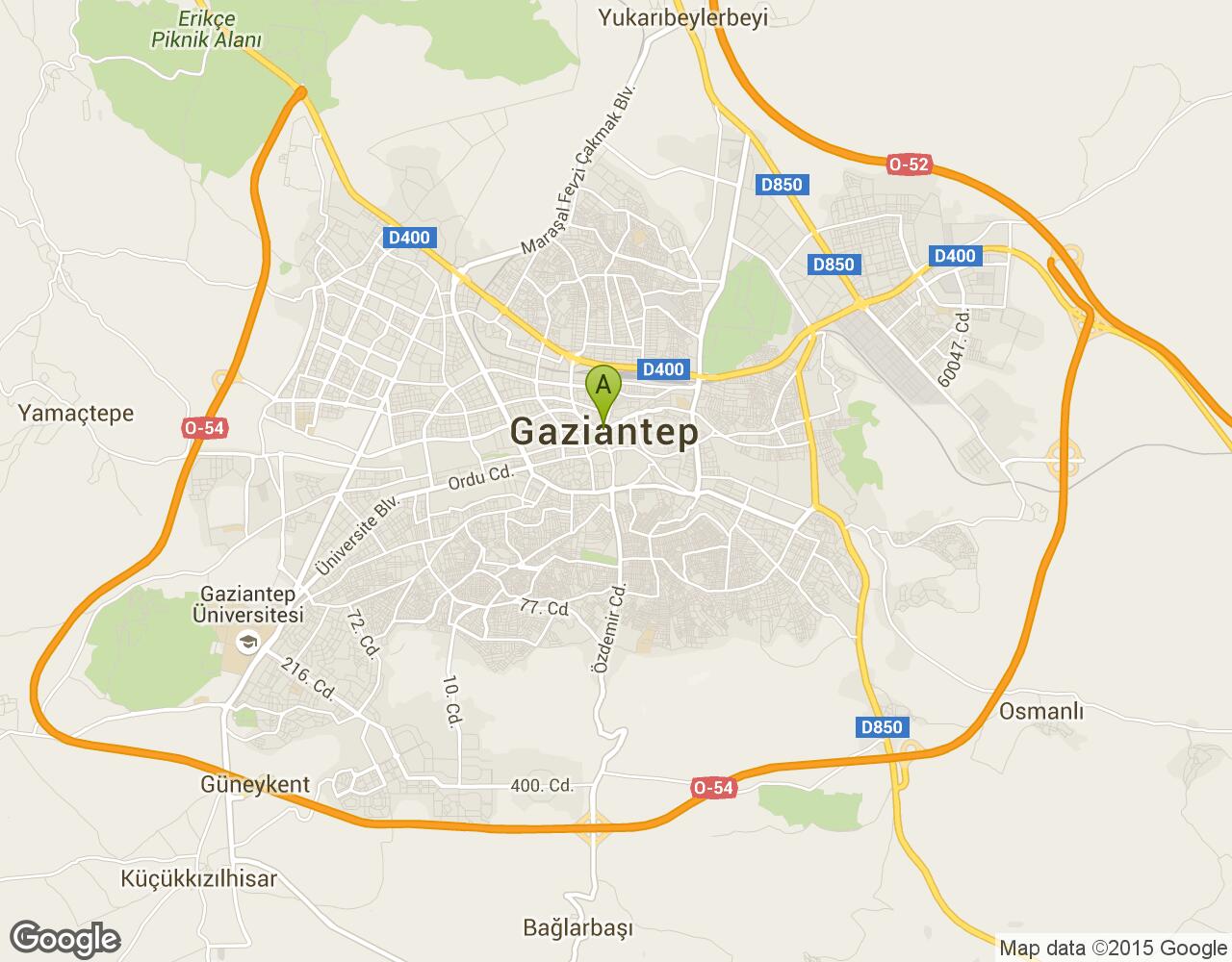 Türkiye Gaziantep Harita. Türkiye Gaziantep'in Haritası