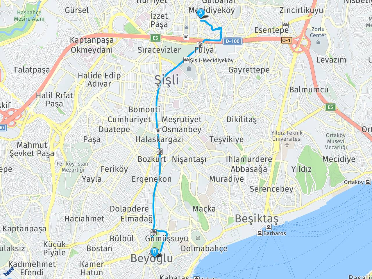 Mecidiyeköy Taksim haritası