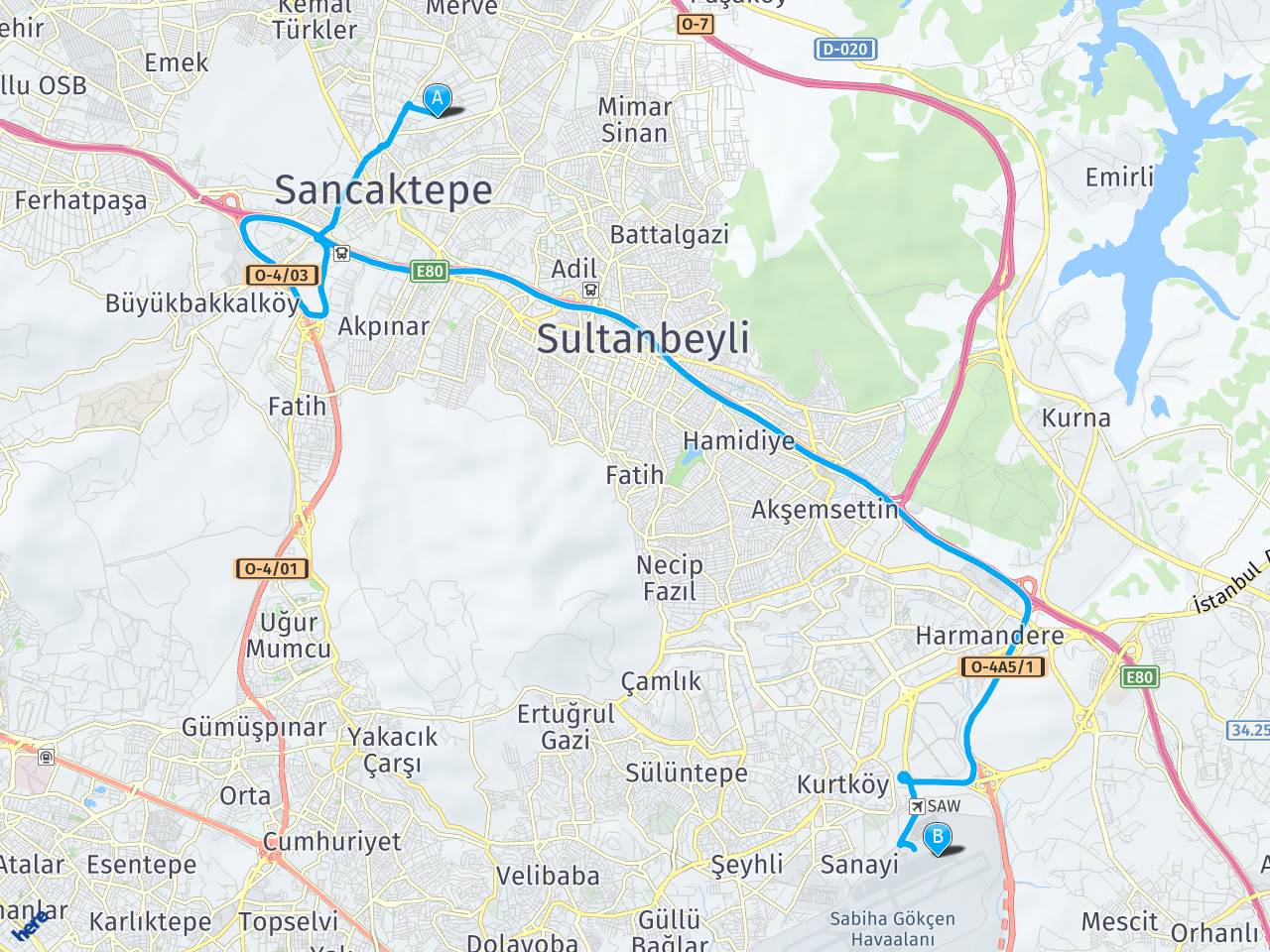 Sabiha Gokcen İstanbul Samandıra haritası