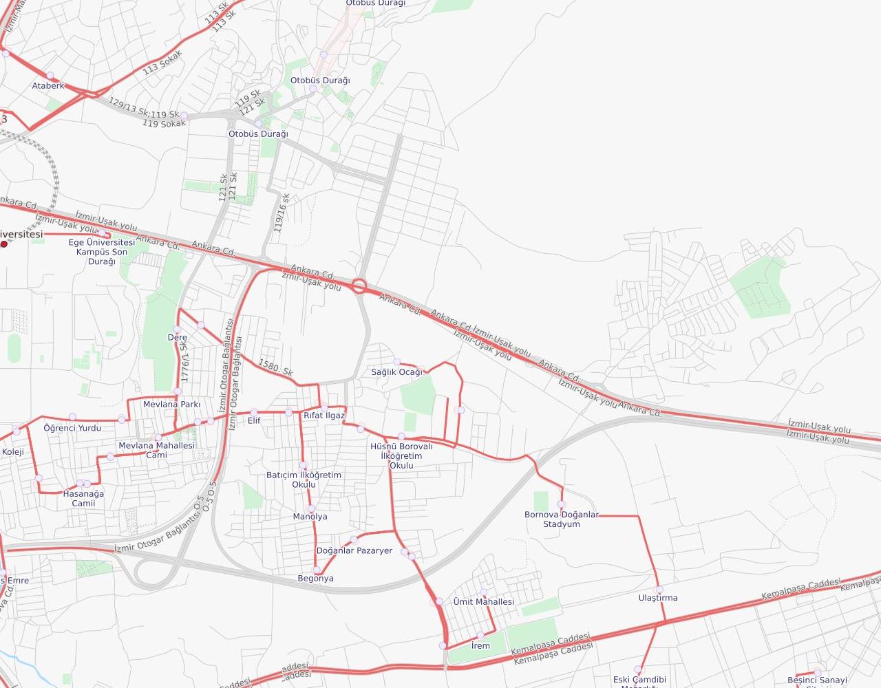 İzmir Bornova Polis Evi harita