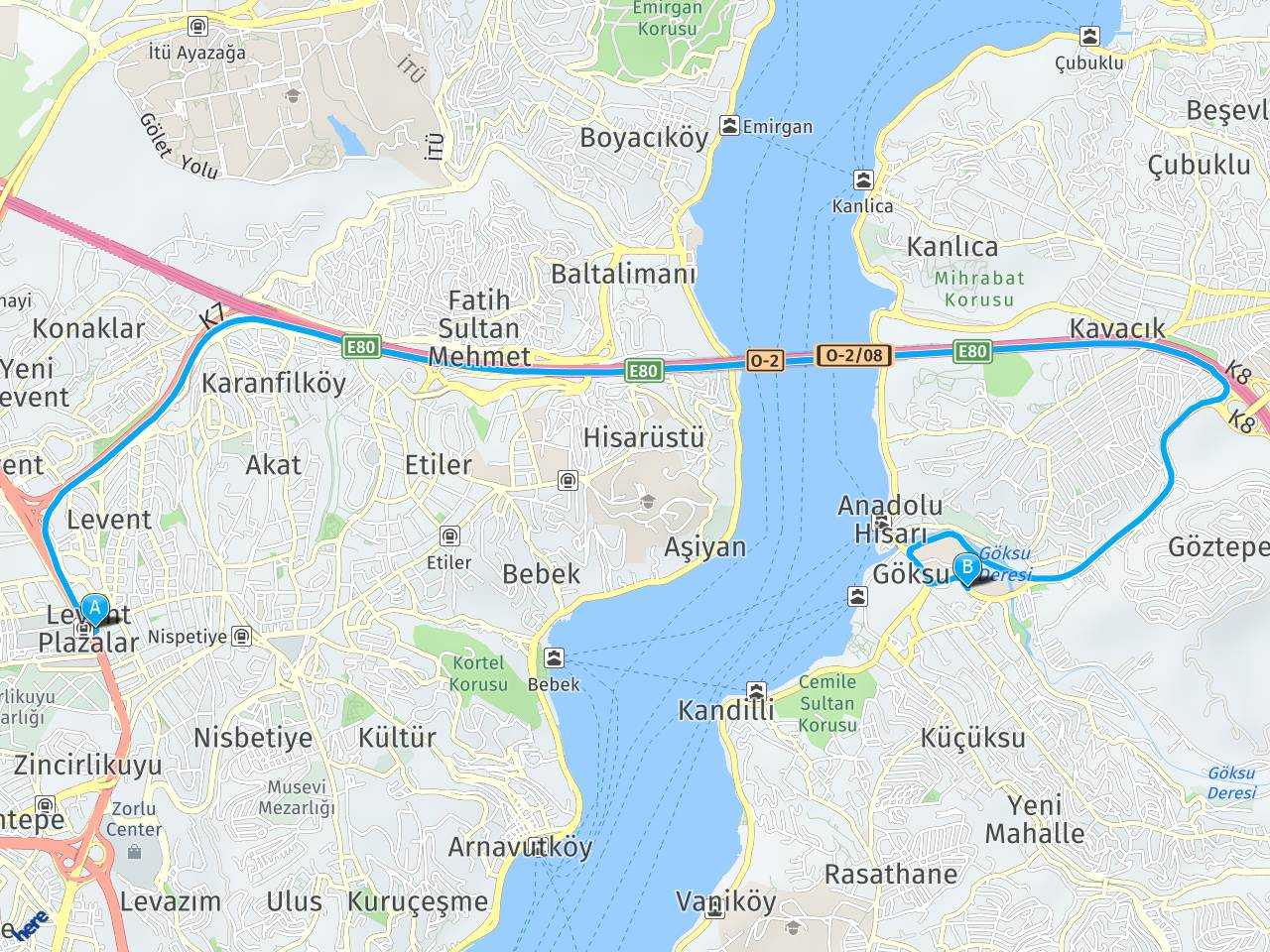 1 Levent İstanbul anadılu hisarı göksu caddesi beykoz haritası